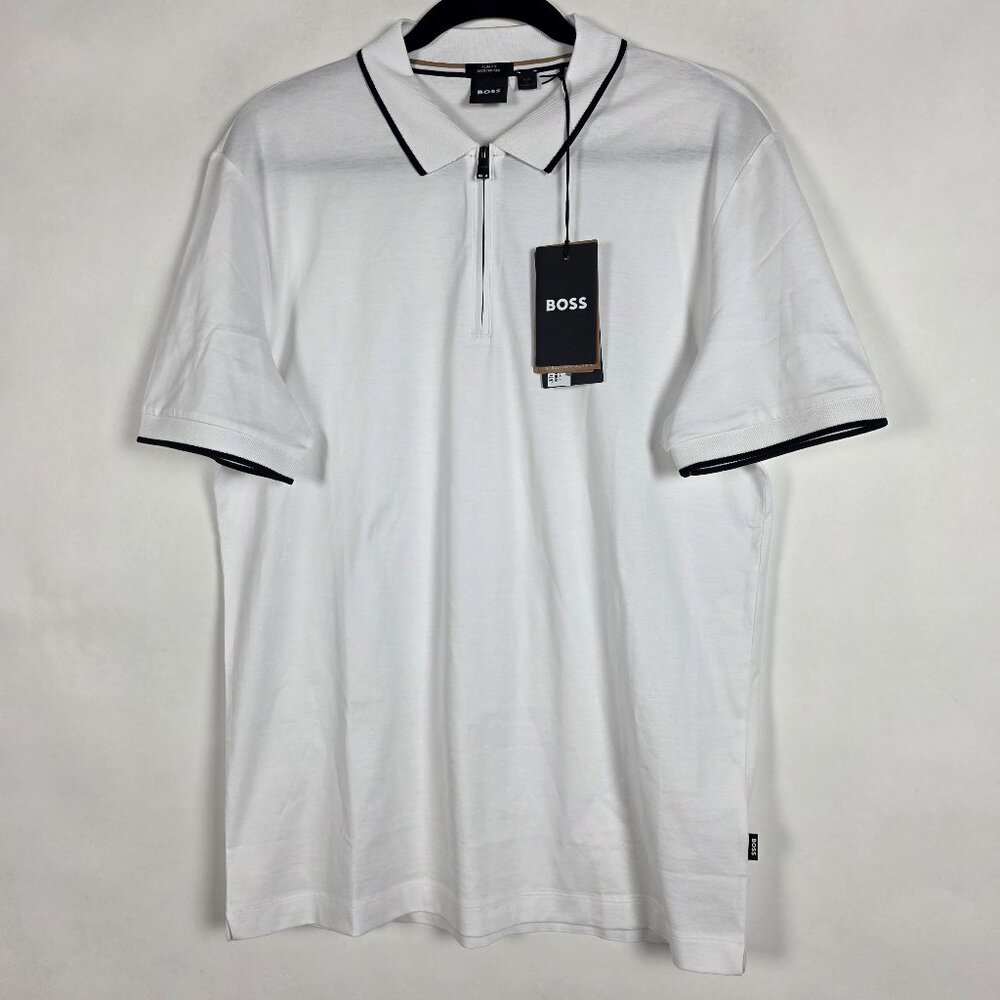 Hugo Boss Slim Fit Preppy NWT Mens Medium Short Sleeve White Polo Shirt